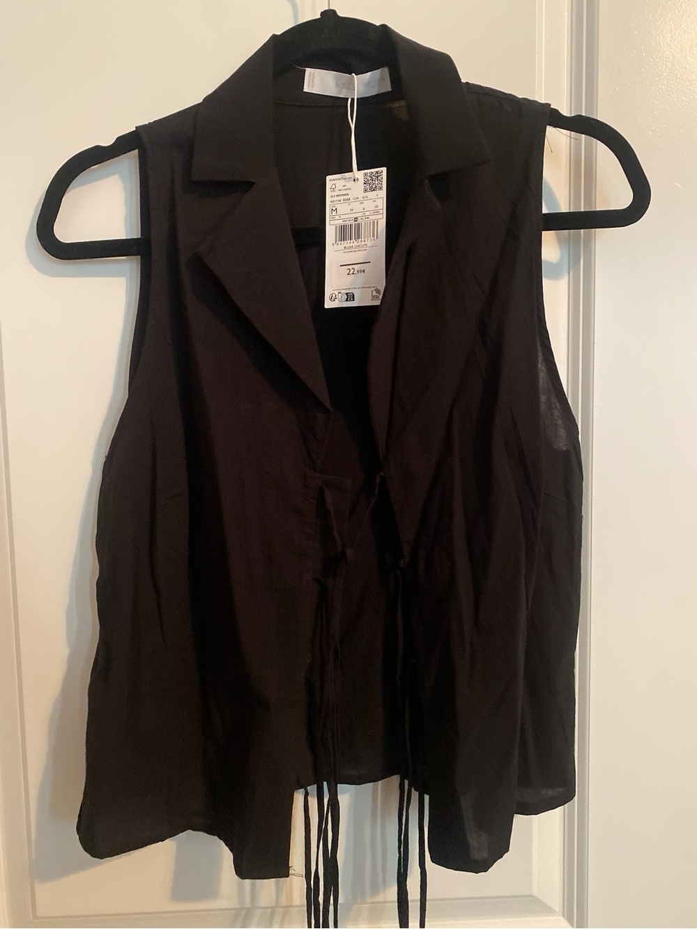 Mango Sleeveless Black Tie-Front Women’s Top